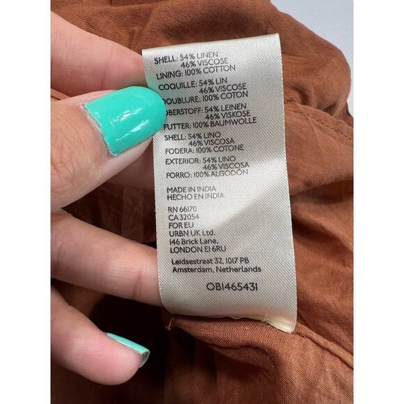 Anthropologie Smocked Waist Linen Blend Mini Dress Brown Size Large - Picture 6 of 7